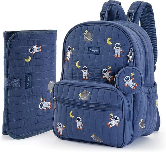 GOBABYMART Large Diaper Bag Backpack with Changing Pad, Insulated Bottle Pockets, Travel & Hospital Bag for Mom & Dad (Large - Navy Astronauts)
