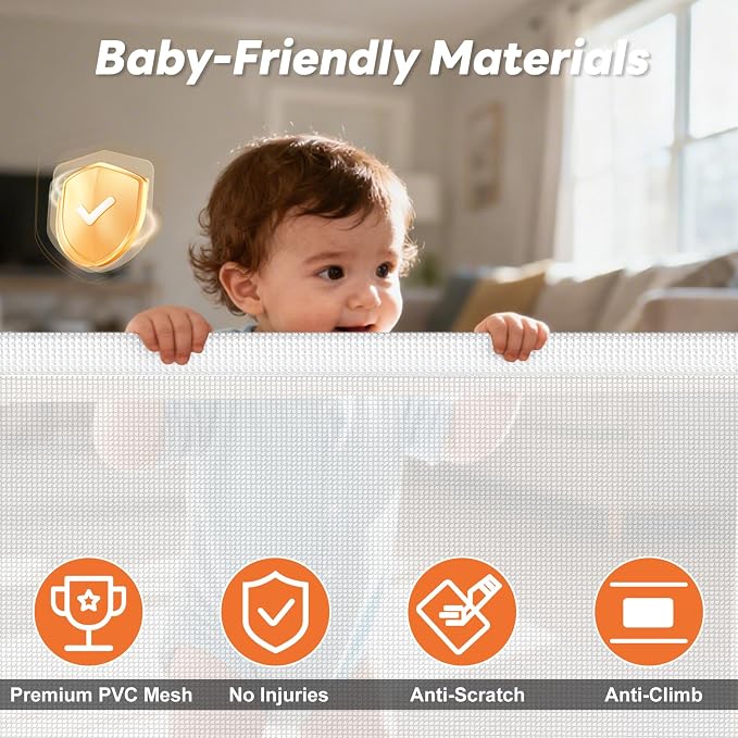 (2 Pack) Retractable Baby Gate for Stairs and Doorways, 55" Wide x 33" Tall Mesh Dog Gate for Indoor & Outdoor Use, Safety Gate for Babies and Pets, Child Gates for Hallways, Hardware Mounted, White