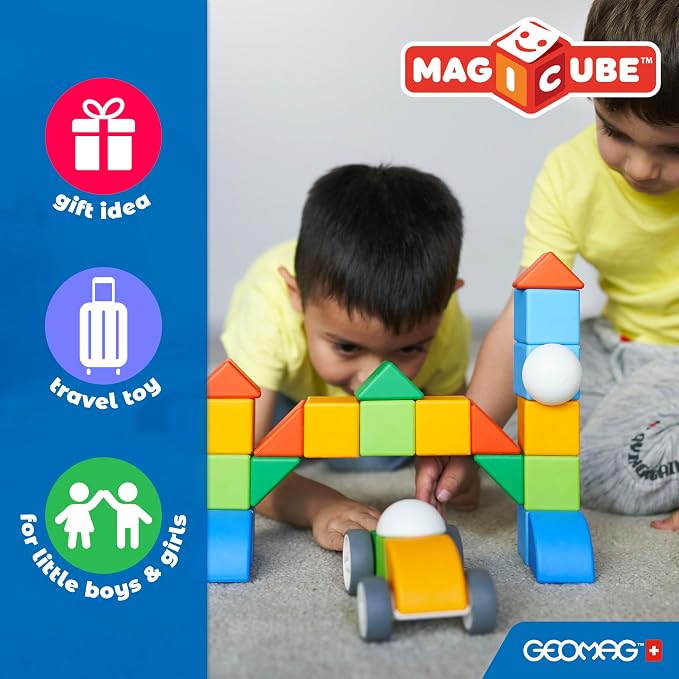 Geomag Magicube 8pcs Magnetic Blocks - Magnetic Building Blocks for Toddlers 1-3, Montessori Toys for 1+ Year Old, Autism Sensory Product, Magnets for Kids