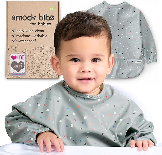 Waterproof Smock Baby Bibs for Eating (Boy or Girl 6-24 Months) - Toddler Long Sleeve Bib for Baby Led Weaning