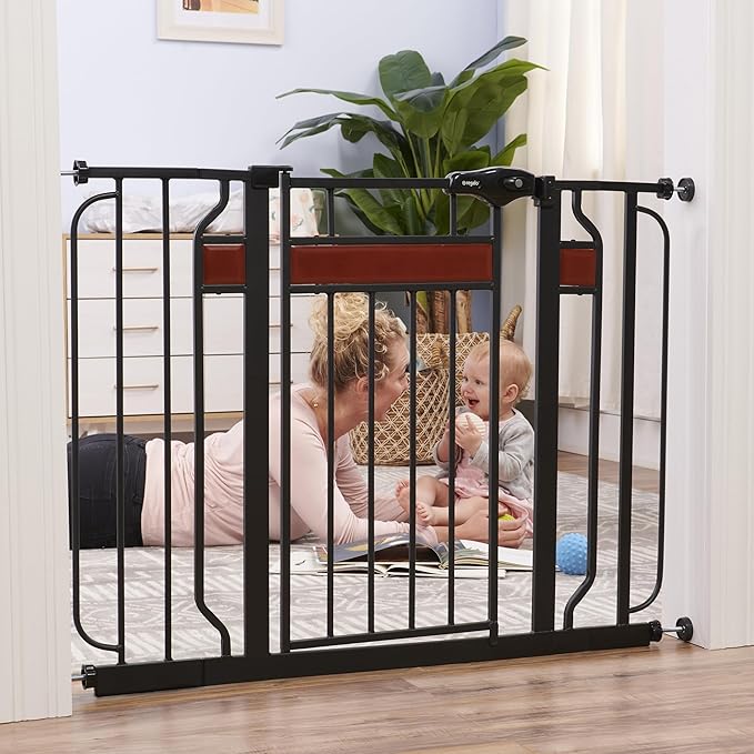 Regalo Safety 30-41.5??Extra Wide Baby Gate for Doorways & Bottom of Stairs, Pressure Mounted Wood Accent Gate with Door, Tested & Safe for 30 Years, American Designed, American Owned