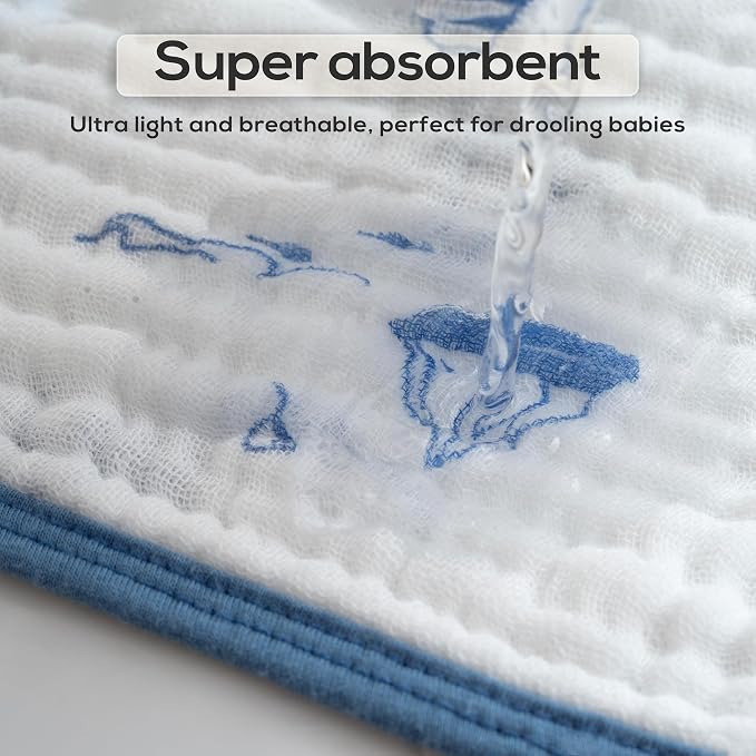 Muslin Burp Cloths, 20"x10"- Pack of 8, 6 Layers Super Soft Absorbent & Breathable 100% Cotton for Baby Drool and Messes, Burp Cloth Baby Boy and Burp Cloths Baby Girl