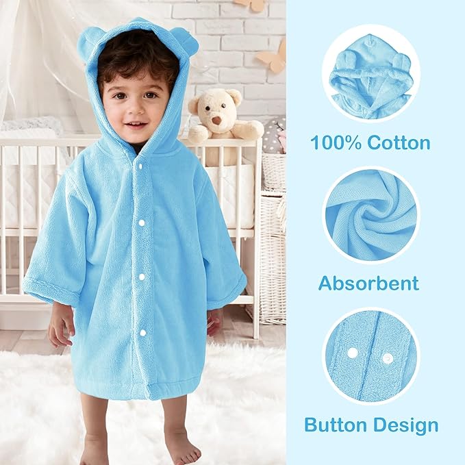 VOOVA & MOVAS Baby Hooded Bath Towel with Bear Ear,0-24Months | Ultra-Absorbent & Skin-Friendly Soft 100% Cotton for Newborns, Infants ??Pool, Beach, Bath Time | Perfect, Blue