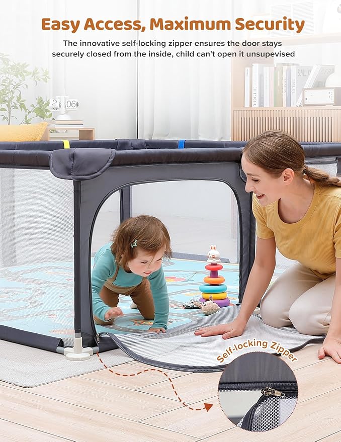 Dripex Baby Playpen with Mat ??47"x47" Small Play Yard for Babies 6-12 Months, Breathable Mesh & Waterproof Non-Slip Pad, Indoor/Outdoor Baby Fence, Grey