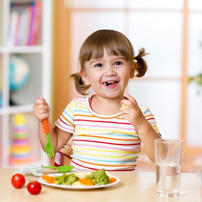 Genuine Fred SNACK RABBIT Nesting Kids Utensils, Carrot Fork and Bunny Spoon, Picky Eater Solutions, Unique Design, Fun Stocking or Basket Stuffer for Kids
