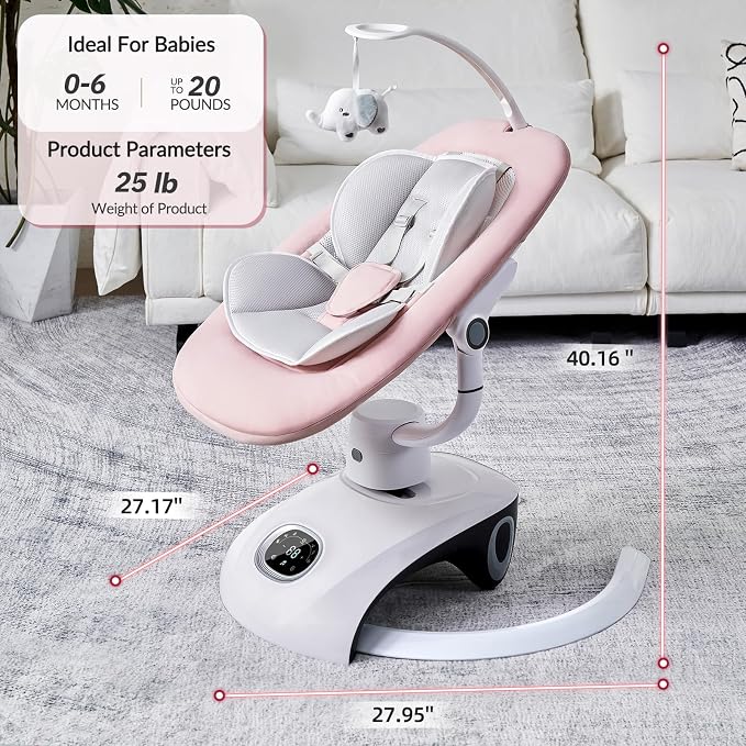 VaVaSoo Baby Swing for Infants Mamroo Electric Automatic Multi Motion Newborn for Girl & Boy with Remote Control, 5 Speed, 13 Melodies, Light Gray (Pink)