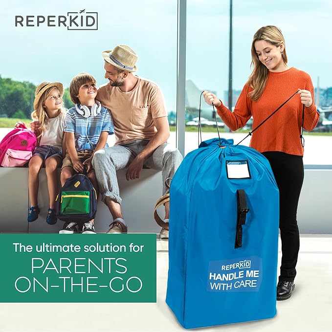 reperkid Large Stroller Bag for Airplane Travel, Blue, 47" H x 24" W x 15" D, Fits Most Large, Single, Double, Jogging Strollers ??Premium Waterproof Cover, Adjustable Shoulder Straps