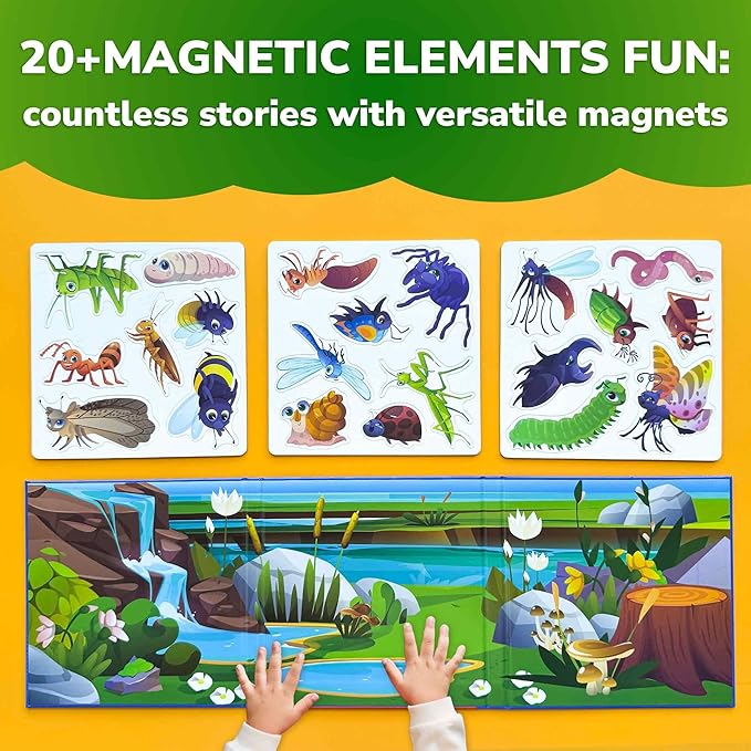 QUOKKA Travel Magnetic Puzzles for Toddlers 1-3 – 20+Pcs Bugs Game with Extra-Long Play Book – Fun Travel Game Toy for Kids Ages 3-5 – Strong Magnets for Car Activities – Fun Toddler Puzzle Ages 2-4