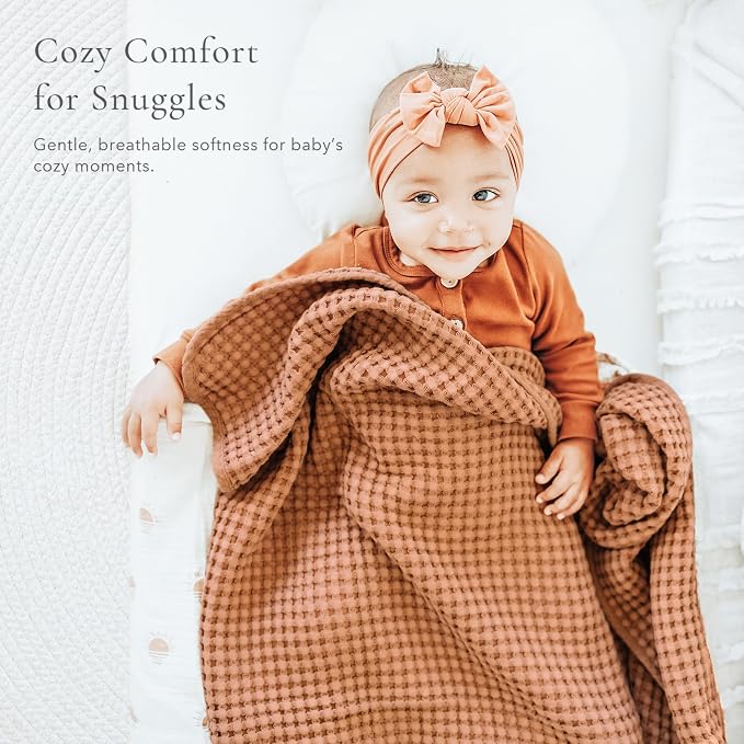 Konssy Waffle Baby Blanket - Soft & Cozy Nursery Swaddle Blanket, Lightweight Toddler Throw for Boys & Girls, Ideal for Wrapping(Brown)