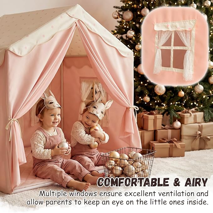 Kids Play Tent with Double Door Children's Playhouse Tents - Portable Fantasy Adventure Castle for Girls, Kids Tent with Mat, House Toys for Girl Birthday, Christmas House Gift