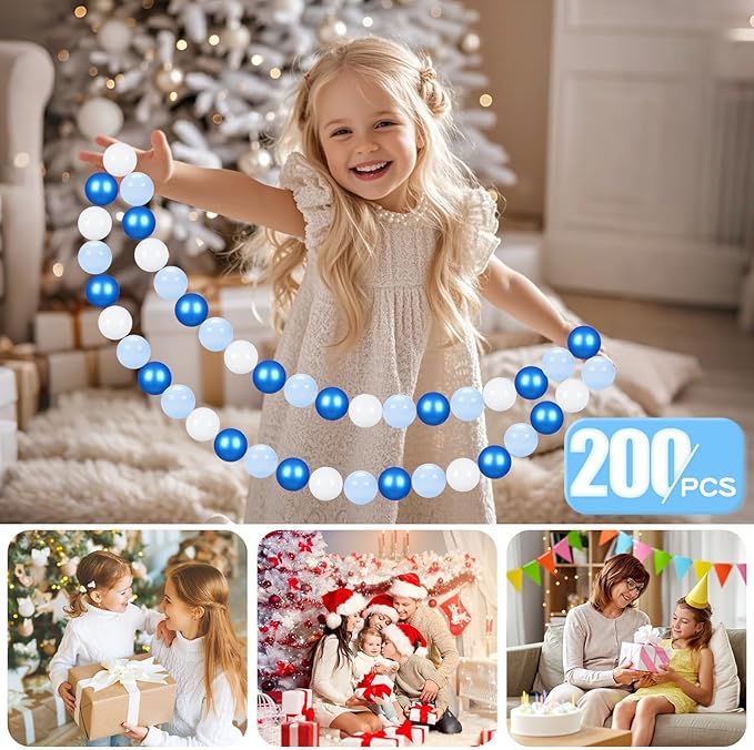 GOGOSO Ball Pit Balls for Toddler, Baby Plastic Playballs Kids Soft Pastel Pelotas Non-Toxic BPA-Free Pearl Blue+Light Blue+White 200 Balls