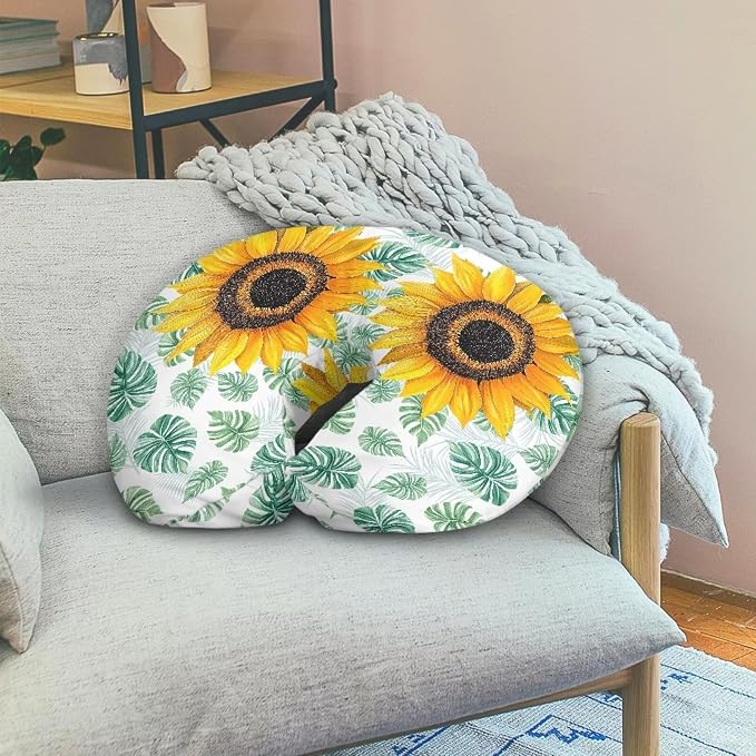Sunflower Print Nursing Pillow Covers for Bebe Girls and Boys Breathable Nursing Pillow Slipcover Baby Pillow Cover Feeding Position Support White (Cover Only)