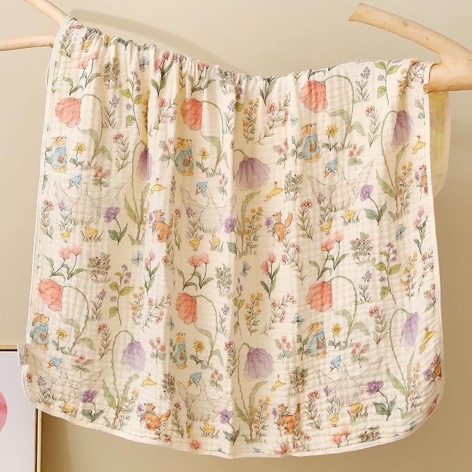 6-Layer Muslin Baby Blanket Made with Organic Cotton - Enchanting Woodland Garden,Swaddle & Crib Quilt, 43" x 43",Garden(Gender Neutral) (Pack of 2)