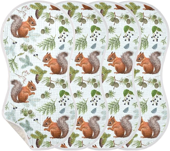 vvfelixl Baby Burp Cloths Forest Squirrels Baby Newborn Cotton Burping Cloths Set Baby Washcloths 4 Pack Blue