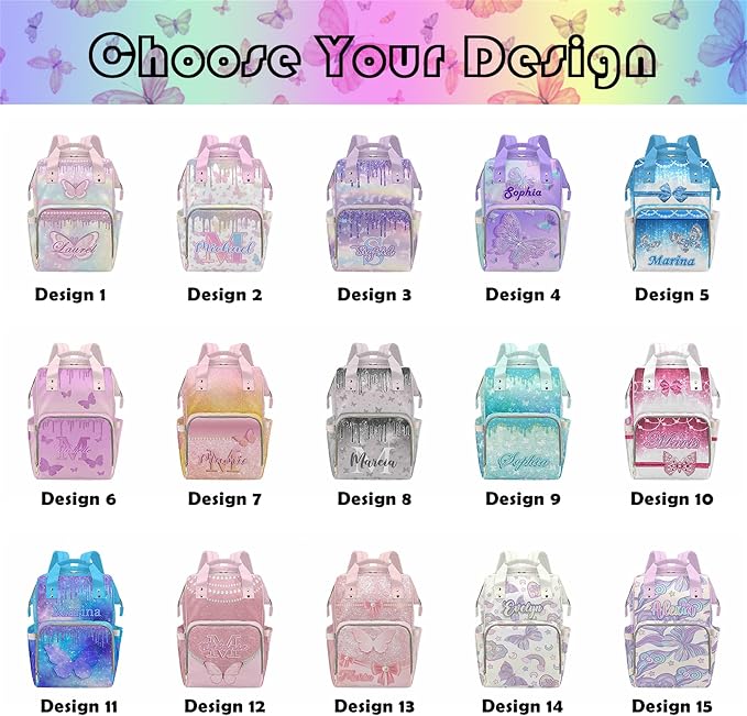 MyPupSocks Custom Butterfly Diaper Bag Backpack for Mom Daughter Granddaughter - Personalized Nappy Mommy Bag Backpack Diaper Bag in Pink with Name