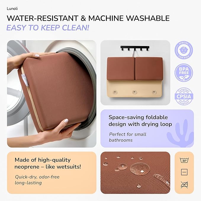 Baby Bath Kneeler and Elbow Rest Pad Set ??1.8??Thick 2025 Color of the Year Mocha Mousse Memory Foam Kneeling Pad & Elbow Cushion with 6 Suction Cups, 4 Mesh Pockets, Waterproof & Machine Washable