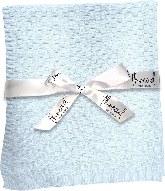 The Waffle Blanket - 100% Organic Cotton Baby Blanket, American Made, 30x40in - Bassinet, Crib, Stroller - Gift Registry Baby Shower for Newborns and Kids (Baby Blue)