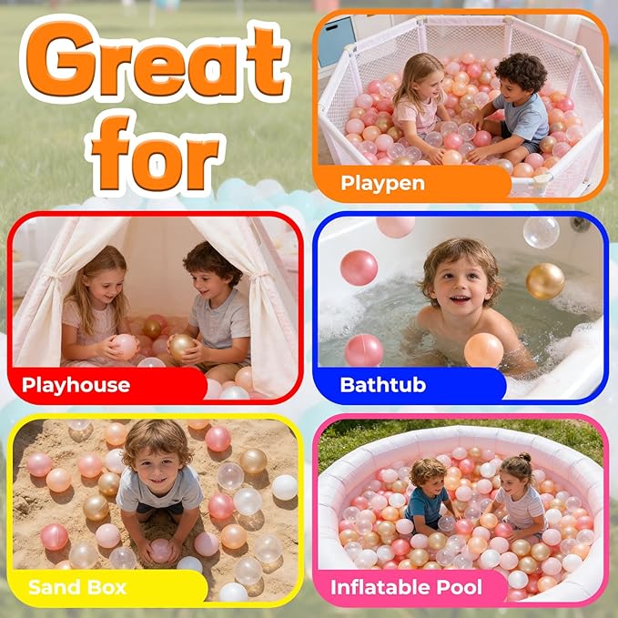 STARBOLO Ball Pit Balls for Toddlers Pack of 100 200 500 - BPA&Phthalate Free Non-Toxic Crush Proof Soft Plastic Balls for 1-5Years Old Toddlers Girl Kids Birthday Pool Playpen Tent Party