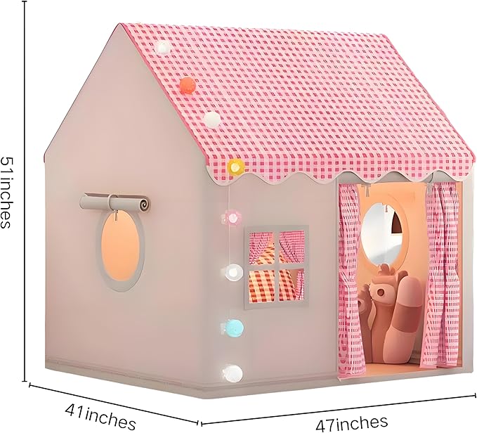 Large Kids Tent Kids Play Tent Toy hut Castle Game House Indoor and Outdoor Play House with Shining Stars Light Girls Birthday Present Party Decoration Secret Base Pink