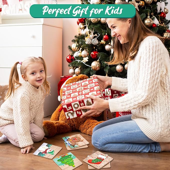 6 Pack Christmas Wooden Puzzles for Kids Christmas Stocking Stuffers for Toddlers 1-3 2-4 Toddler Toys Party Favors Gifts