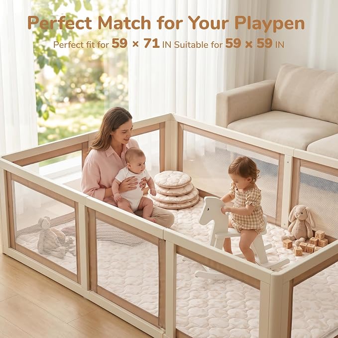 Momcozy Baby Play Mat for Floor, 59"x71" Thickened Playpen Mat, Playmate for Baby Tummy Time, Waterproof & Non-Slip, Foldable Outdoor Mat with Carrying Handle, Leopard