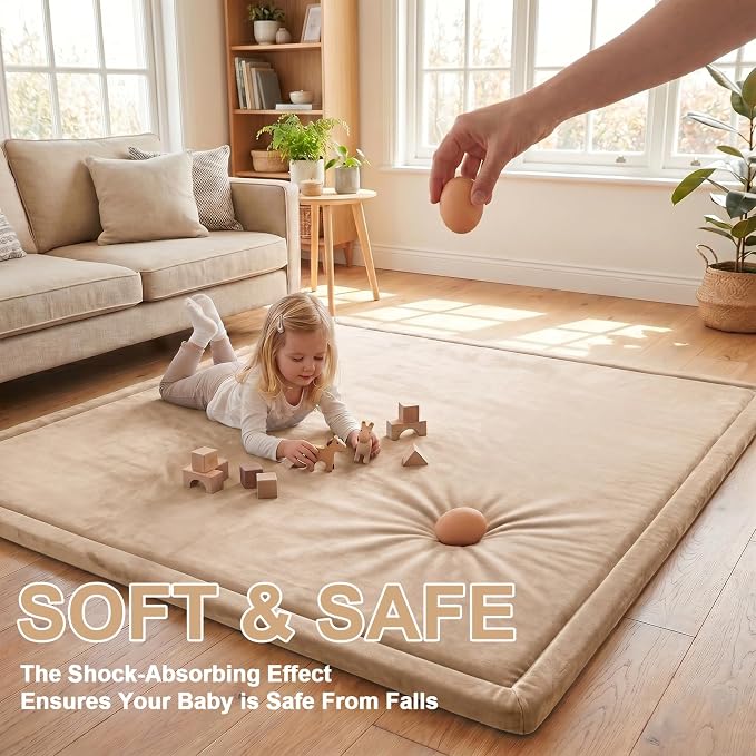 Ultra Soft Baby Play Mat for Floor, 1.3" Thick Memory Foam Tummy Time Mat, Non-Slip Playpen Mat, Baby Playroom Rug, Crawling Mat for Babies,Toddlers, Infants, Kids (Beige, 79"×59"×1.3")