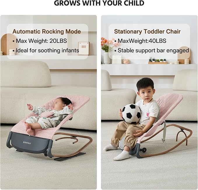 VaVaSoo Automatic Baby Rocker - Infants to Toddlers Chair (Up to 40 lbs) Battery-Powered Electric Rocking Seat with Music, Timer, Multi-Speed Settings & Adjustable Positions