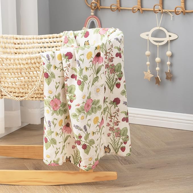 BabyWhale Swaddle Blankets for Baby Girl, 2-Pack Super Soft Viscose Bamboo Cotton Muslin Swaddles Blankets (Large 47" x 47"), Floral & Little Daisy Pattern, Newborn Baby Registry
