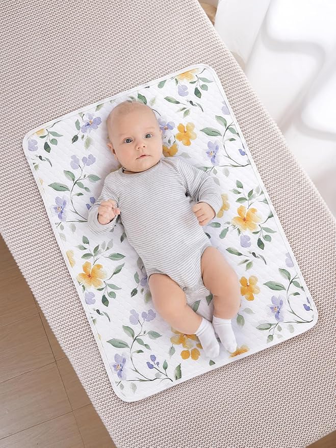 TILLYOU Waterproof Changing Pad Liner, 100% Cotton Washable and Reusable Cloth Diaper Liner, 19.7?�Ã?7.5?? 1 Pack, Flower Whispers