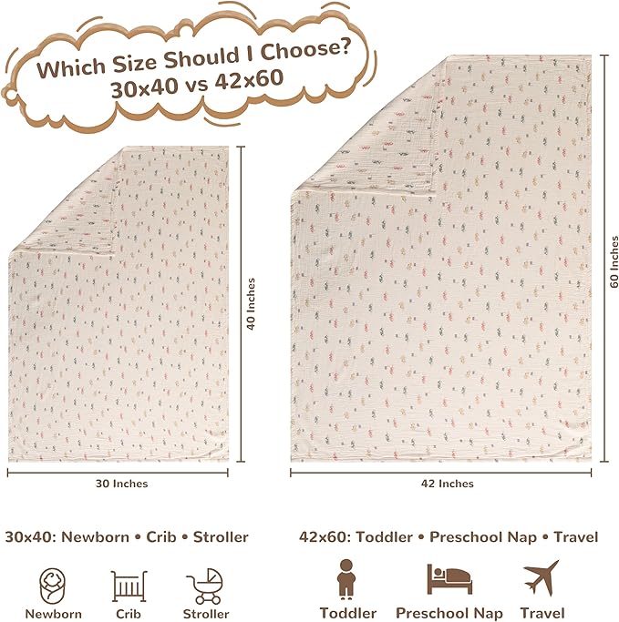 NTBAY Muslin Toddler Blanket, 4-Layer, 30x40 Soft and Breathable Receiving Blanket for Newborns and Infants, Crib Stroller Travel Use, Retro Race Car