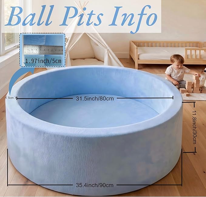 Foam Baby Ball Pit, 35.4"x 11.8" Ball Pits for Toddlers, Soft Round Kiddie Playpen Ball Pool for Kids with Soft Memory Sponge, Ideal Gift for Babies Indoor and Outdoor Game,Blue(Balls not Included)