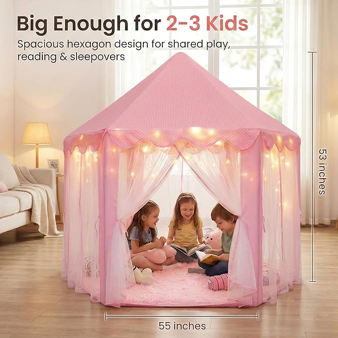 Orian Princess Tent for Girls - Kids Play Tent Indoor & Outdoor with Rug, Pink Toddler Castle Playhouse for Ages 2-7, 55??x 53?? Children?™s Toys and Gifts