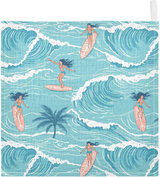 vvfelixl Summer Girl Surfing Baby Burp Cloths Baby Muslin Washcloths for Boys Girls Cotton Babys Face Towel for Newborn Infants Soft and Absorbent 11.8 X 11.8 in, 5 Pack