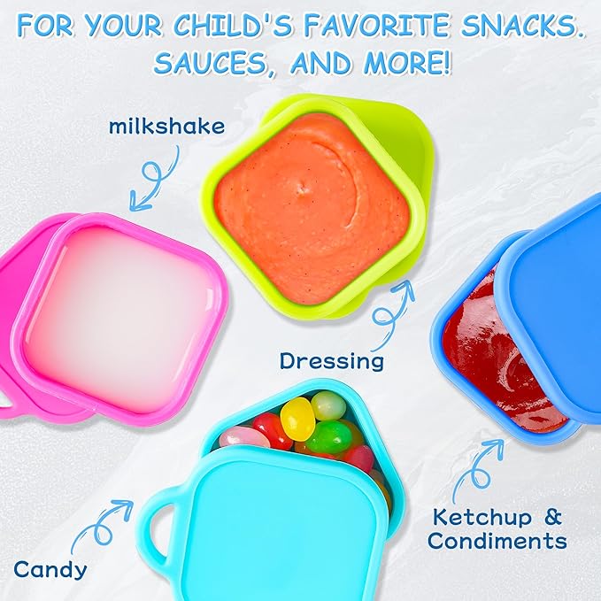 Ecurfu Silicone Dips Containers, 2x 4 oz Salad Dressing Container To Go, Condiment Container with Lids, Compatible with Most Bento Lunch Box (Blue/Green)