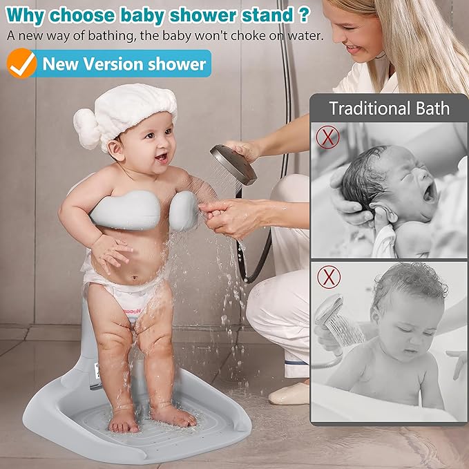 Baby Shower Stand, Adjustable & Foldable Baby Bath Stand with Anti-Slip Base,Anti-Pinch Silicone,Baby Shower Standing Support (6-36 Months),Portable Toddler Shower Stand| Soporte para Bañera de Bebé