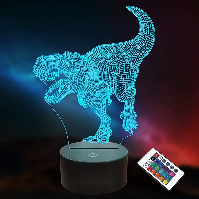 Dinosaur Toys, 3D T-Rex Night Light with Remote & Smart Touch + Timer + 16 Colors Changing Dimmable Dino 3D Lamp Gifts for Boys Kids Age 2 3 4 5 6+ Year Old Boy