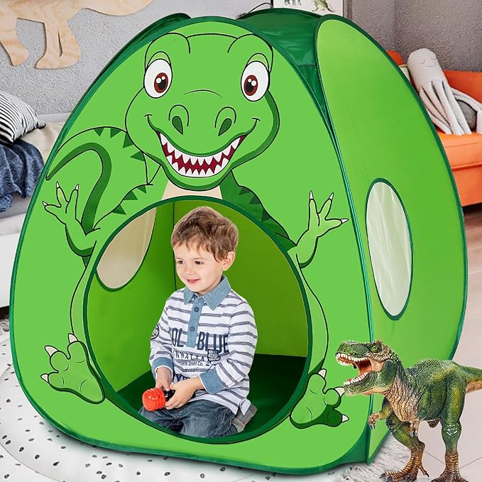 Kids Play Tent Lucky Castle Pop Up Tent for Kid Cute Tent for Boys and Girls Indoor Outdoor Play Tent with Storage Bag Perfect Kids Gift(Green Dinosaur)