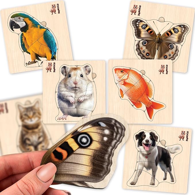 QUOKKA Realistic Wooden Puzzles for Toddlers 1-3 Year Old - 15x15 Inches Kids Puzzles Ages 2-4 - Birds, Animals, Fish, Butterfly Montessori Toddler Toys - Motor Skills Games Gifts for Girls&Boys