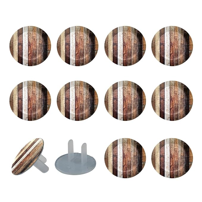 Old Wooden (3) Outlet Covers (12 or 24 Pack) - Child Safety Electric Plug Protectors to Prevent Power Shock