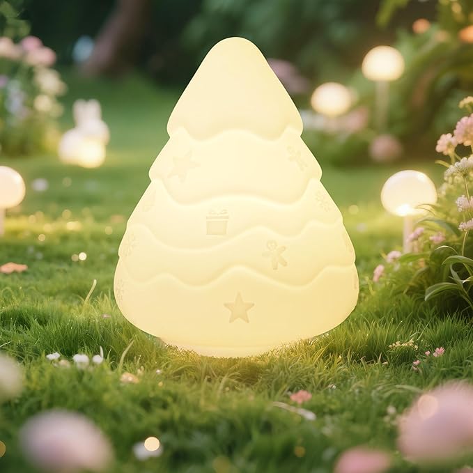 Night Light for Kids, Rechargeable Dimmable Silicone LED Nightlight with 7 Colors, Baby Nursery Night Lamp, Touch Squishy Lamp, Cute Gifts for Girls, Boys, Toddler Room Decor, Christmas Tree