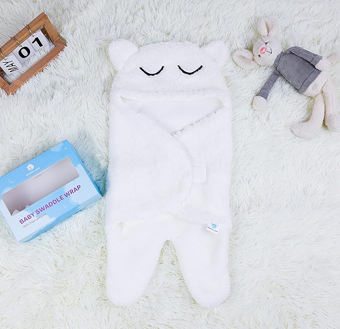 Baby Swaddle Blanket Wrap Cute Newborn Bear Onesie Ultra Soft Essential Wearable Swaddling Receiving Blanket Plush Ideal for Infant Baby Boy Girl 0-6 Months Perfect Baby Registry White