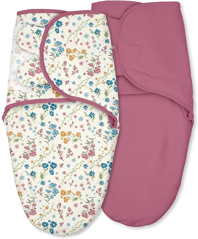 Baby Swaddles for Newborn Organic Cotton,Soft & Snug Newborn Velcro Swaddle 3-6 Months Sleep Sack Helps Calm Startle Reflex, 2-Pack Wrap Nursery Swaddling Blankets Country Floral