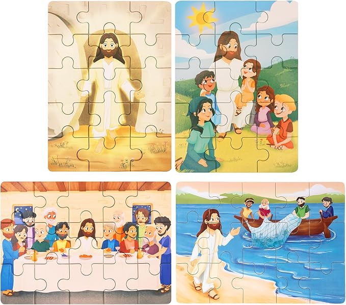 Bible Puzzles for Kids Ages 4-6 | 4-in-1 Puzzle in Box (15 pcs Each) | Christian Gifts for Kids | Christian Puzzles for Toddlers for Grandkids (New Testament B)