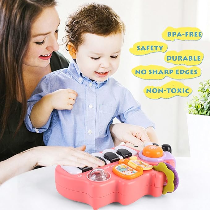 Baby Piano Drum Music Toy 6-12 Months, Hedgehog Light Up Musical Keyboard Animal Sound, Toddler 12-24 Early Learning Educational Interactive Infant Toys Girl Boy Gift 1 Year Old
