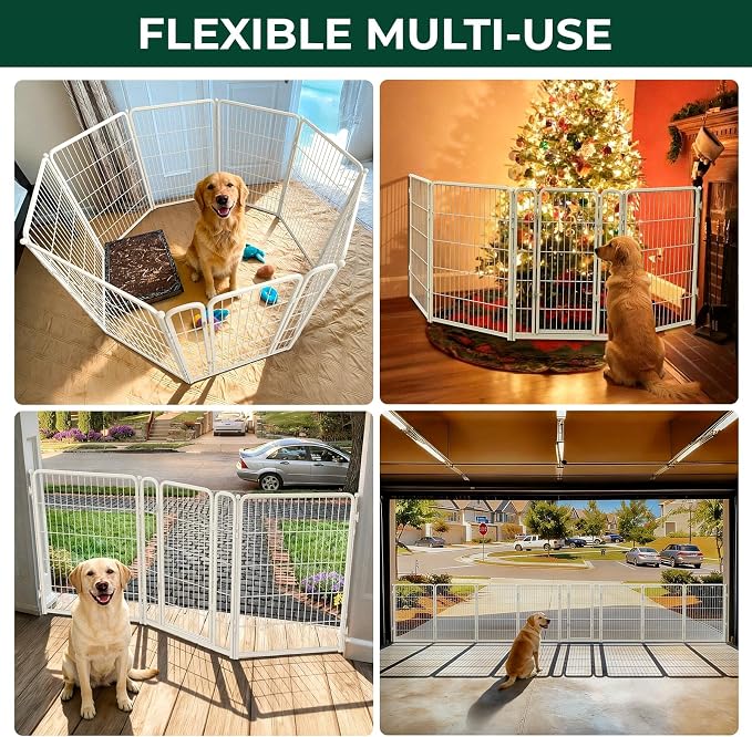 FXW Dog Gate Extra Wide Designed for Indoor Use, Adjustable Width Up to 83-inch Wide (40" H 3 Wire Panels for Medium and Large Dogs), White