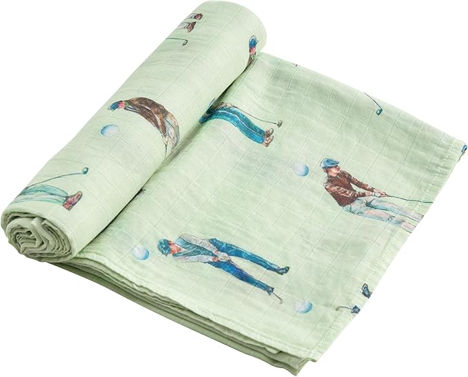 Muslin Swaddle Blankets for Newborn, Large 47"x47" Soft Breathable Bamboo Cotton Baby Blanket, Lightweight Receiving Blanket for Boys and Girls, Green Swing