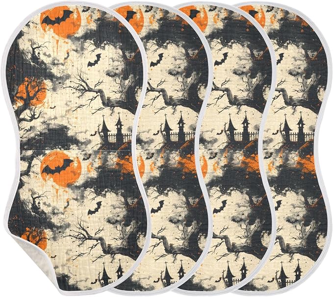 Vintage Halloween Muslin Baby Burp Cloths - Super Absorbent and Soft Burping Rags - Cotton Burp Clothes Set for Boys and Girls, 4 Pack