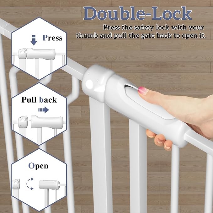 Extra Wide Baby Gates for Doorways 62.20"-71.65" Extra Wide Baby Gate Dog gate Pressure Mounted No Drilling with Walk-Through, Auto-Close & Dual-Direction Swing for Large Wide Opening White