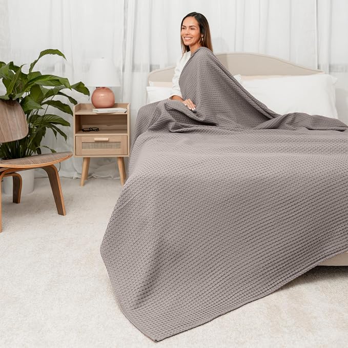 Comfy Cubs Waffle Blanket King, 108" x 90" - 100% Cotton Lightweight Breathable Bed Blanket - Soft Textured Thermal Weave for All Seasons – Decorative Cozy Layer for Couch, Sofa, or Bed - Charcoal