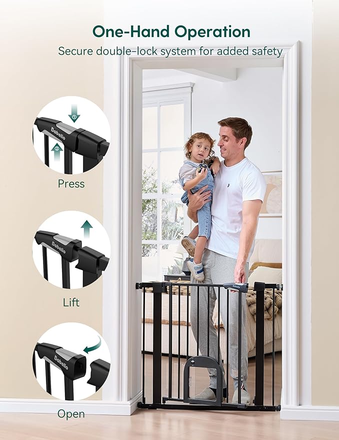 Babelio Baby Gate with Cat Door, CatPrivilege ?? Extra Wide 29-55" Cat Gate, 30" Tall Pressure Mounted Safety Gate for Large Openings, Stairs & Doorways, Auto Close, Black